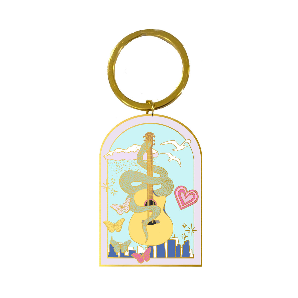 Music Icon Enamel Keychain — Snake, Guitar & Butterfly Collectible - Spinsterly Co