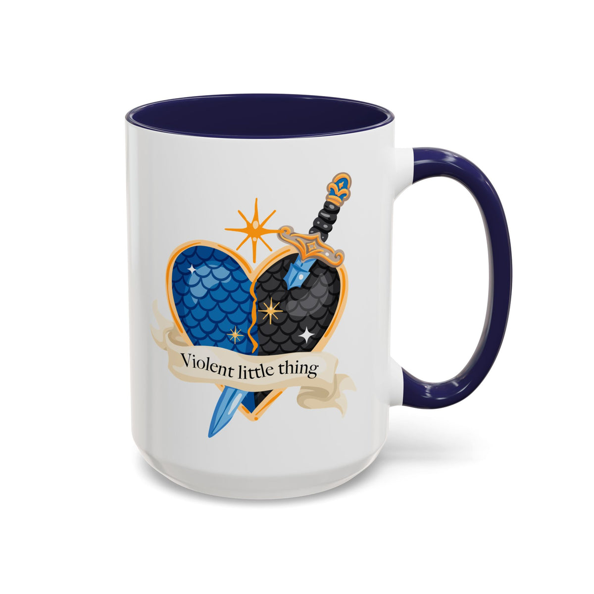 Violent Little Thing Heart & Dagger Crest Accent Coffee Mug | Dark Romantasy Navy Gift - Spinsterly Co