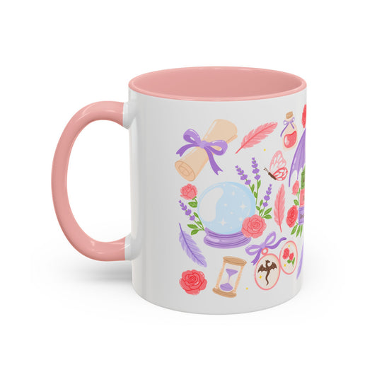 Hot Girls Read Romantasy Accent Coffee Mug | Dragon Wings Books Pink Floral - Spinsterly Co