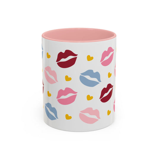 Lips & Hearts Kiss Pattern Accent Coffee Mug | Pink Valentine Romantic Gift - Spinsterly Co