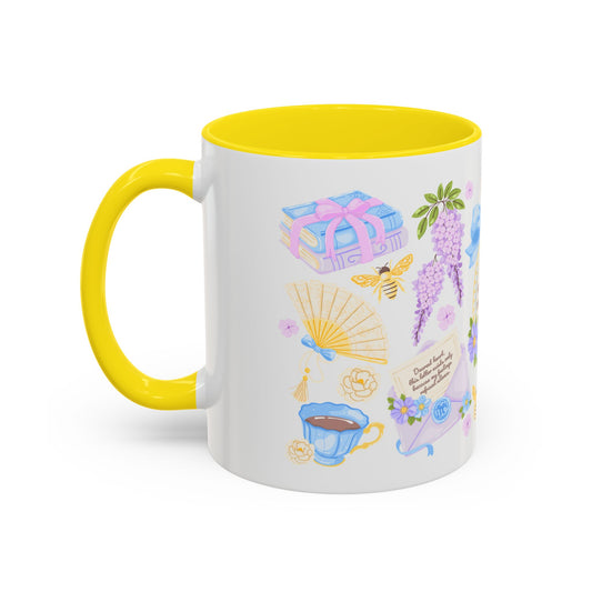 Darling Keep Blooming Regency Tea Party Accent Coffee Mug | Yellow Wisteria Floral - Spinsterly Co