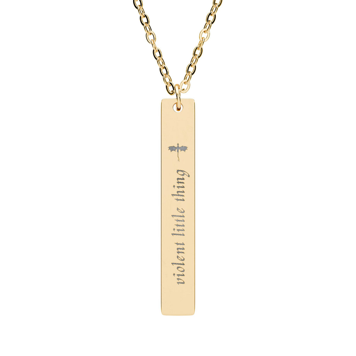 Violent Little Thing Dragon Engraved Vertical Bar Necklace | Dark Romantasy Jewelry Gift - Spinsterly Co