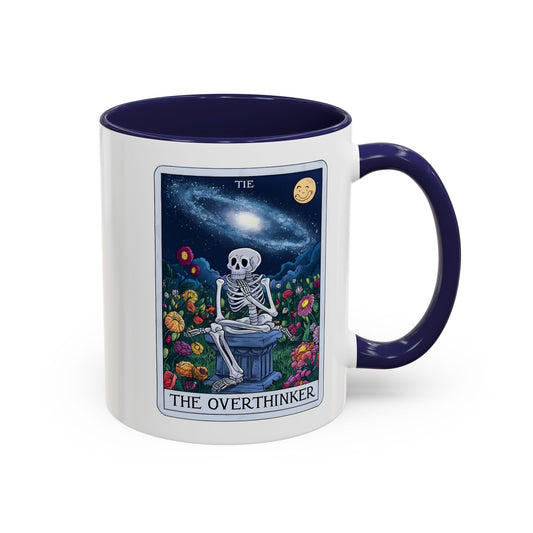 The Overthinker Tarot Card Accent Coffee Mug | Skeleton Floral Dark Academia Navy - Spinsterly Co