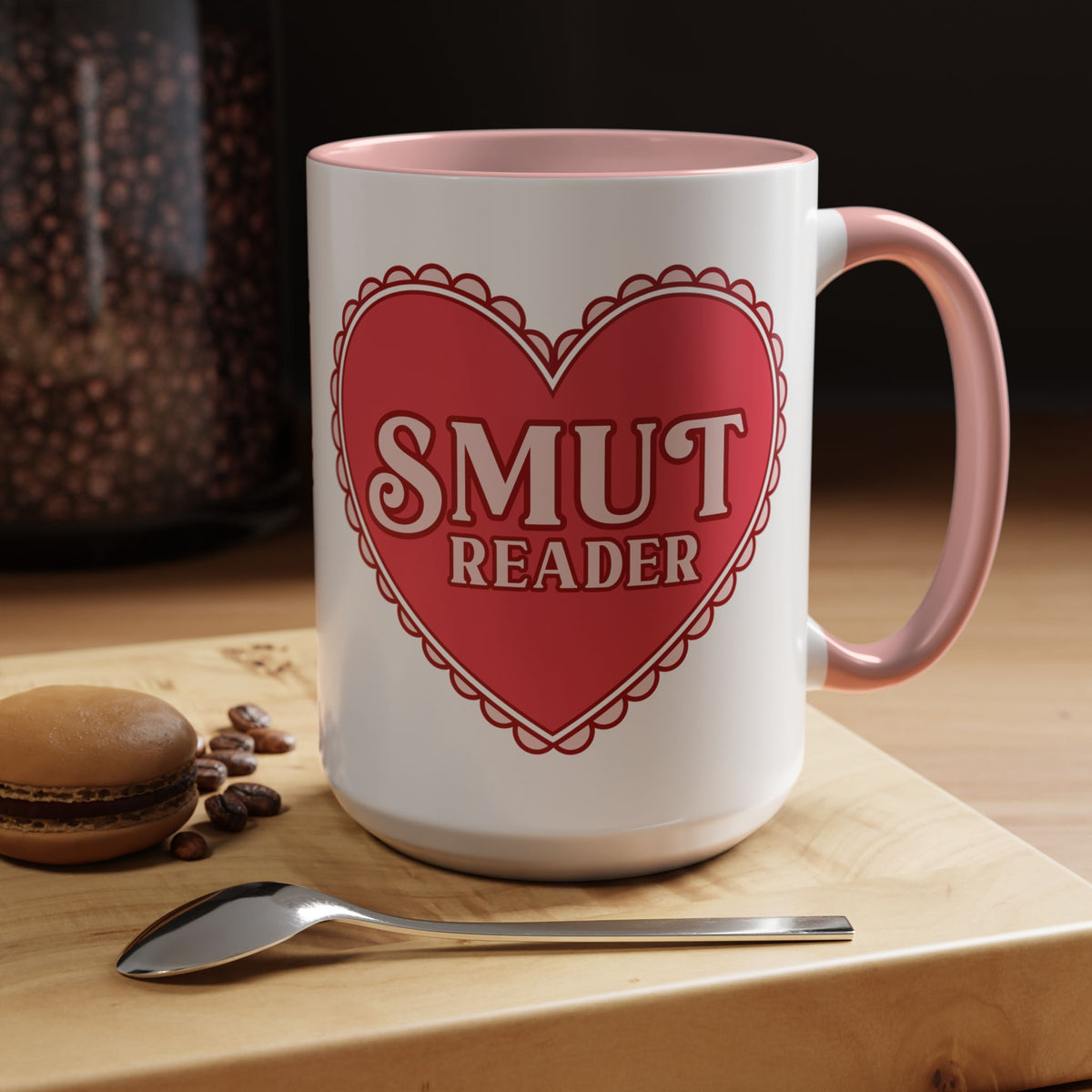 Smut Reader Bold Lace Heart Accent Coffee Mug | Funny Romance Reader Pink Gift - Spinsterly Co