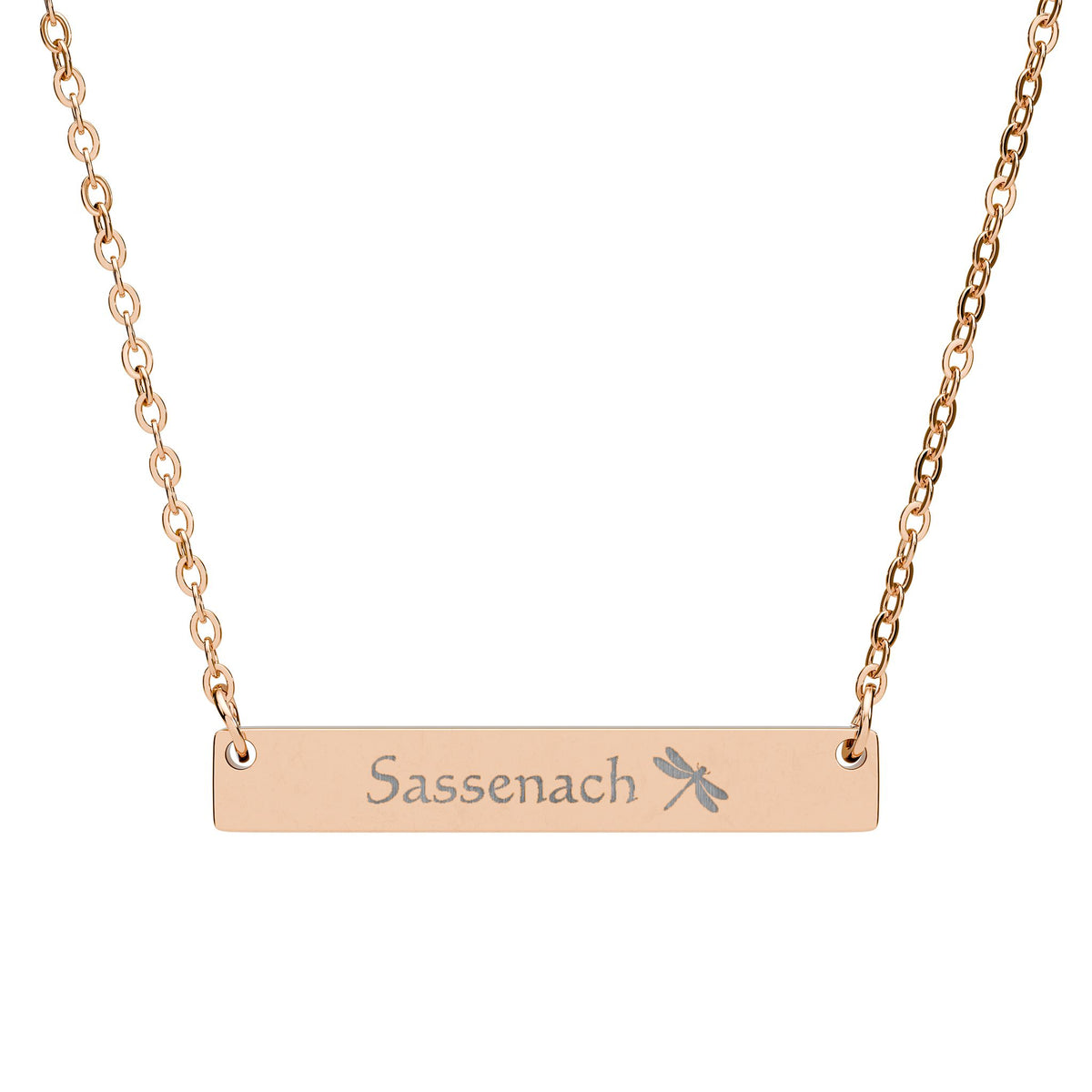Sassenach Dragonfly Engraved Horizontal Bar Necklace | Scottish Bookish Jewelry Gift - Spinsterly Co