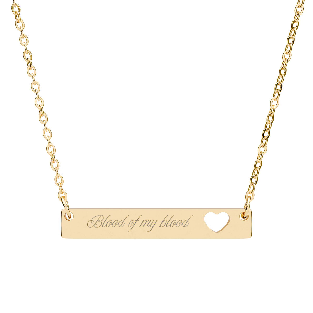 Blood of My Blood Engraved Bar Necklace | Heart Cutout Scottish Quote Jewelry - Spinsterly Co