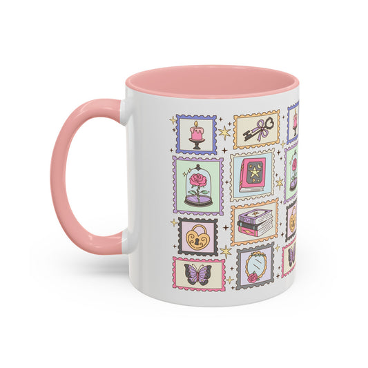 Whimsical Bookish Stamp Collection Coffee Mug | Cottagecore Romantasy Mug - Spinsterly Co