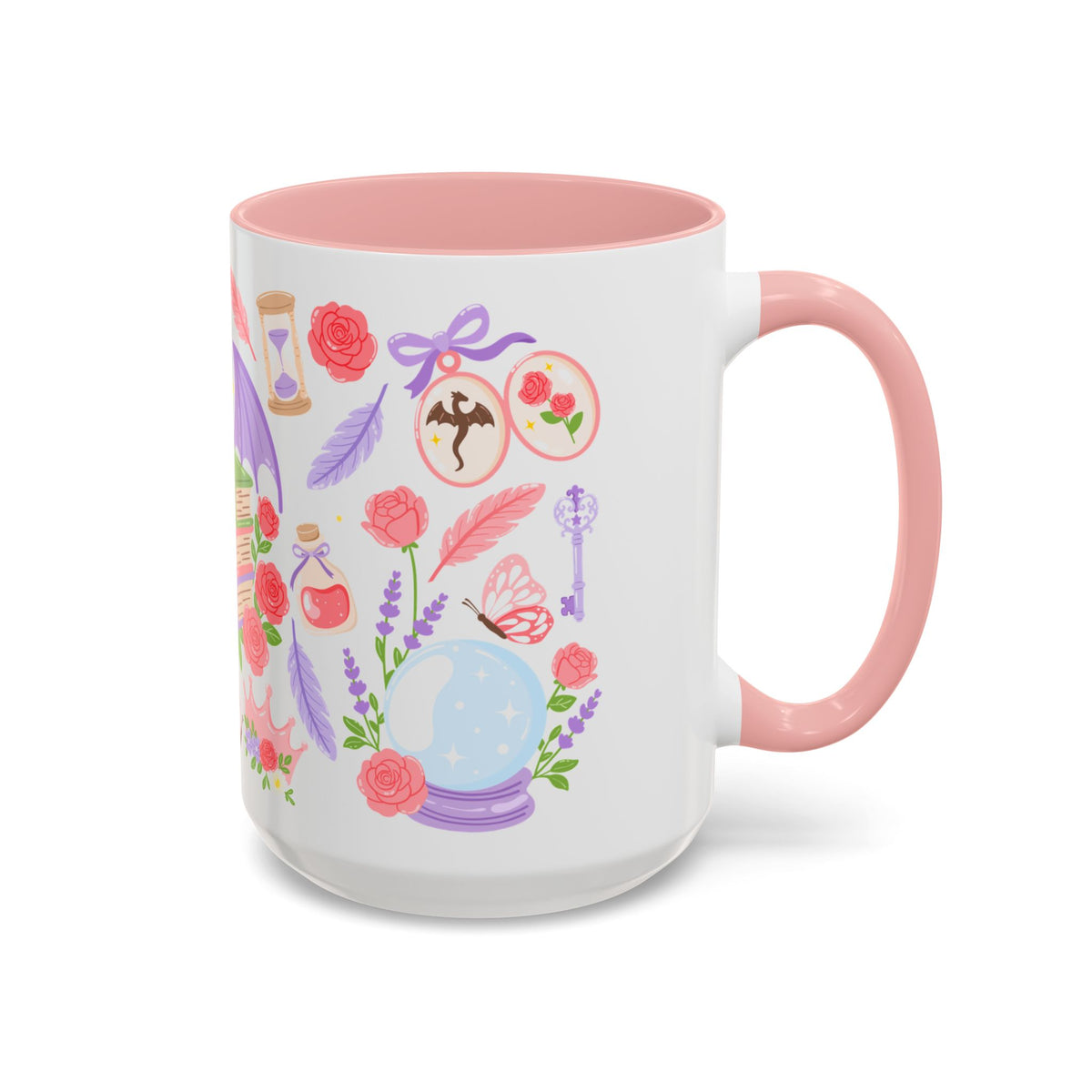 Hot Girls Read Romantasy Accent Coffee Mug | Dragon Wings Books Pink Floral - Spinsterly Co