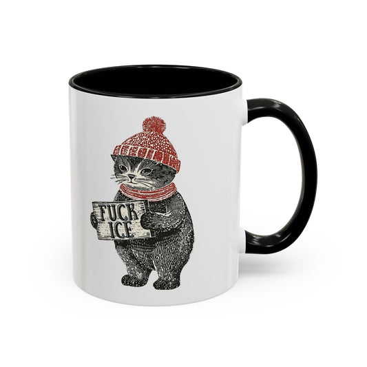 Cat in Beanie F*ck Ice Accent Coffee Mug | Sarcastic Cat Protest Mug - Spinsterly Co