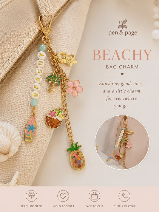 Handmade Beachy Bag Charm | Tropical Pastel & Gold-Tone | Coastal Accessory Gift - Spinsterly Co