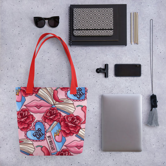 Spicy Book Club Tote Bag — Good Girl Bookish All-Over Print Bag - Spinsterly Co