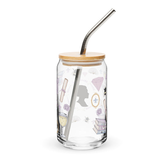 Regency Era Cameo Scatter Pattern Can-Shaped Glass Tumbler | Regency Romance Fan Gift 16 oz - Spinsterly Co