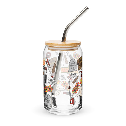 Vampire Town Can Glass Tumbler | Fangs Stakes Crosses Cheerleader Drinkware - Spinsterly Co