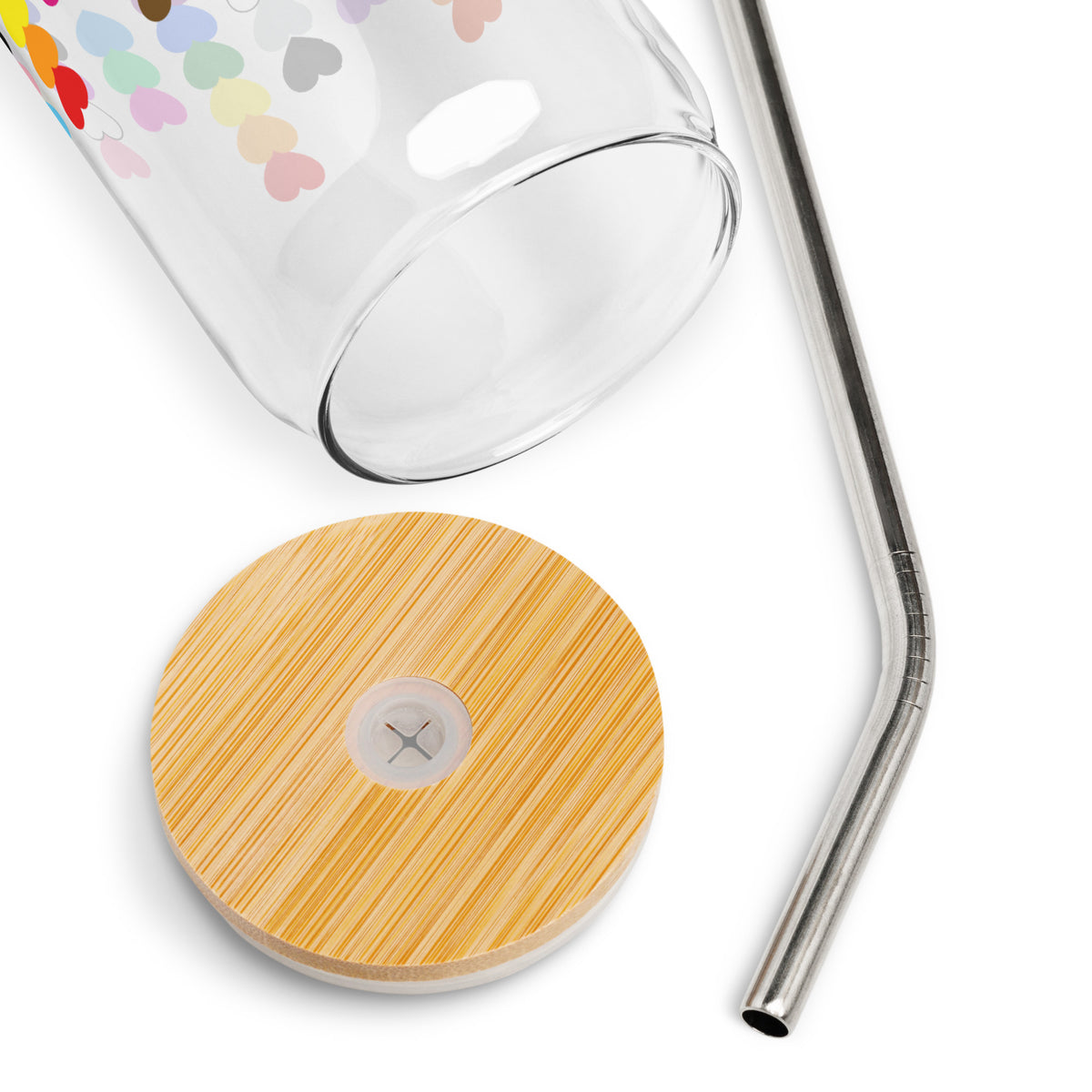 LGBTQIA+ Pride Rainbow Hearts Can-Shaped Glass Tumbler | Inclusive Pride Gift 16 oz - Spinsterly Co