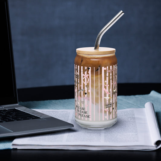 Coquette Espresso Pop Music Lyric Scatter Glass Tumbler | Fan Gift 16 oz with Bamboo Lid & Straw - Spinsterly Co