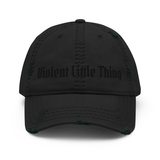 Violent Little Thing Distressed Dad Hat | Tonal Black Embroidered Cap - Spinsterly Co
