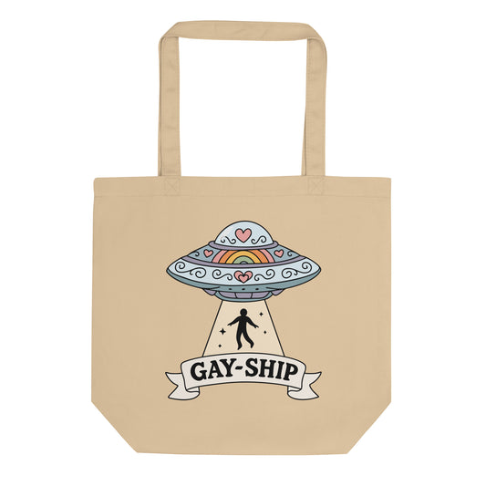 Gay-Ship UFO Eco Tote Bag | Funny LGBTQIA+ Pride Organic Cotton Tote - Spinsterly Co