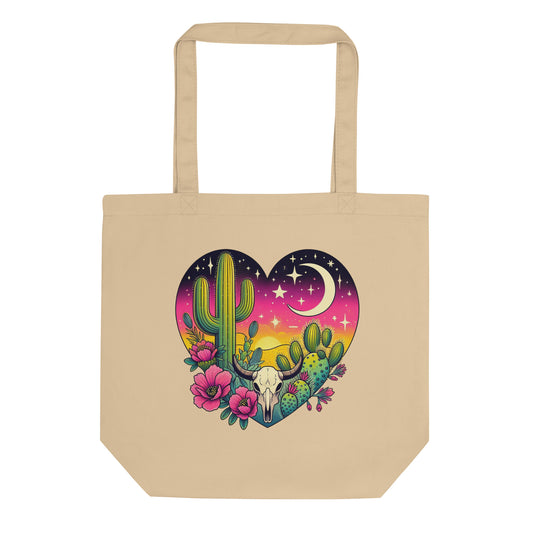 Desert Heart Eco Tote Bag | Boho Cactus Bull Skull Moon Organic Cotton Bag - Spinsterly Co