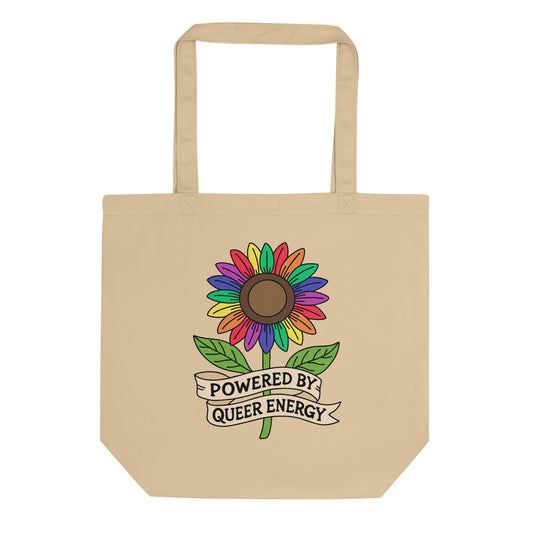 Powered by Queer Energy Eco Tote Bag | Rainbow Sunflower LGBTQIA+ Tote - Spinsterly Co