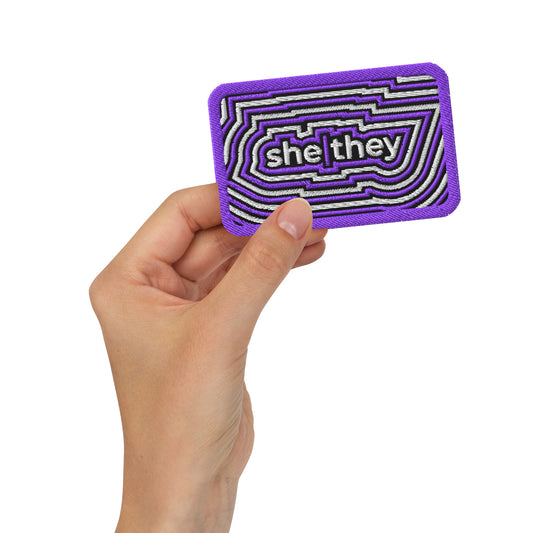 She/They Pronoun Embroidered Patch | LGBTQIA+ Identity Accessory - Spinsterly Co