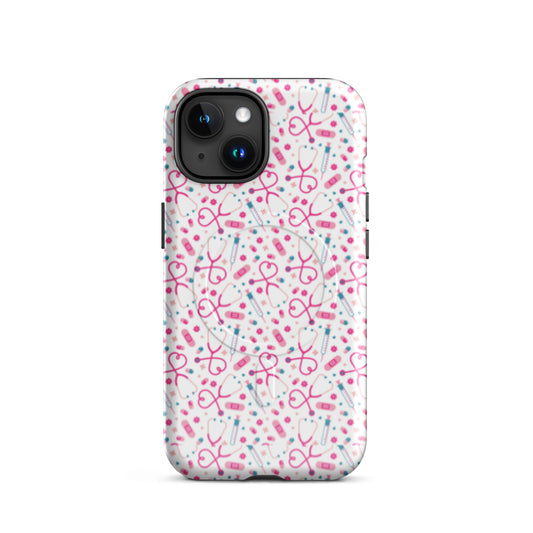 Kawaii Nurse MagSafe Tough iPhone Case | Cute Medical Pattern Phone Case for Nurses - Spinsterly Co