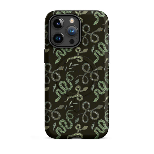 Green Serpent Pattern MagSafe Tough Case | Dark Botanical Snake iPhone Case - Spinsterly Co