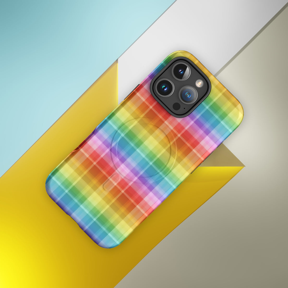 Rainbow Plaid MagSafe Tough Case | Colorful Tartan iPhone Case - Spinsterly Co
