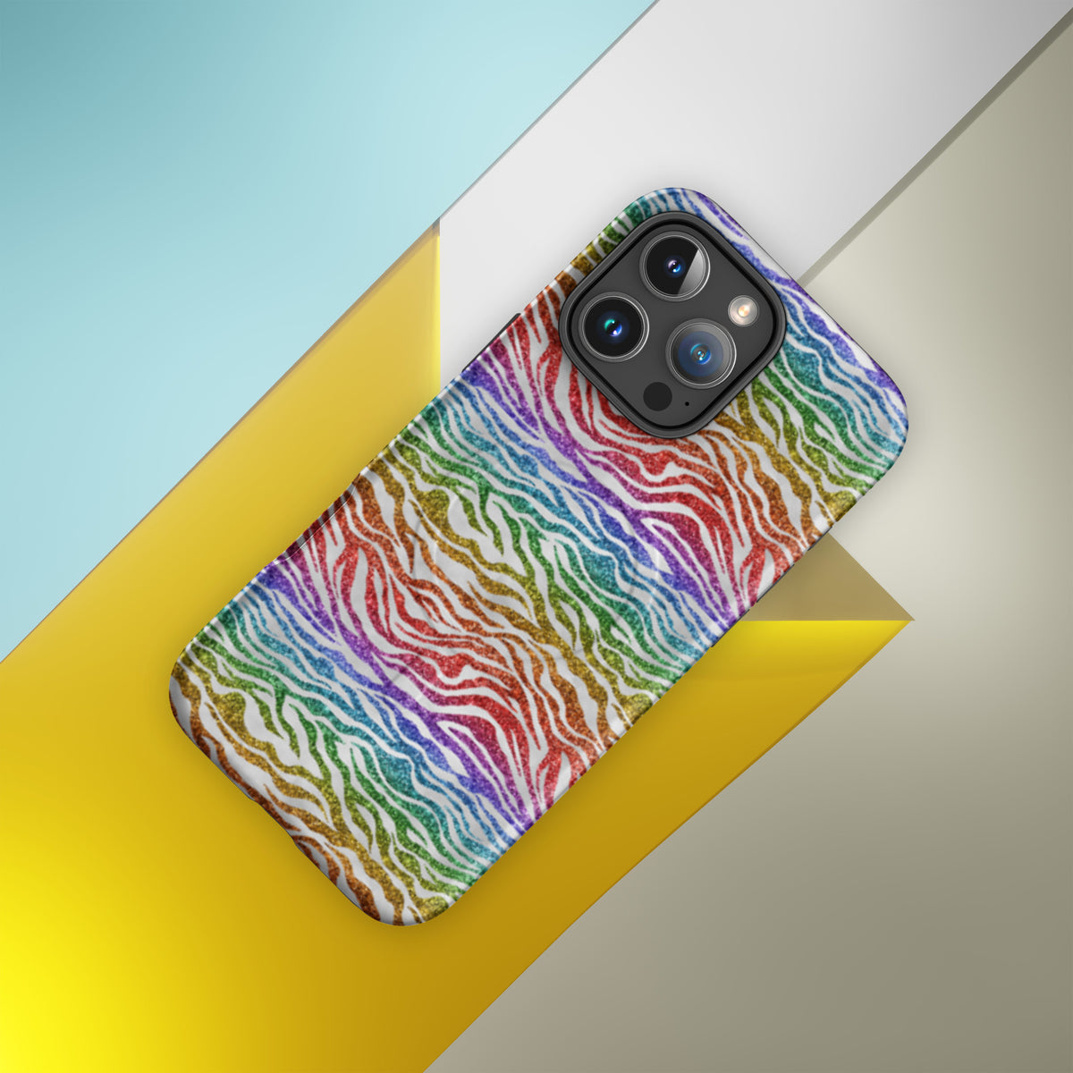 Rainbow Glitter Zebra MagSafe Tough Case | Bold Animal Print iPhone Case - Spinsterly Co