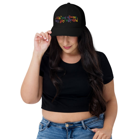 Ask Me About My Gay Agenda Trucker Hat | LGBTQIA+ Pride Cap - Spinsterly Co