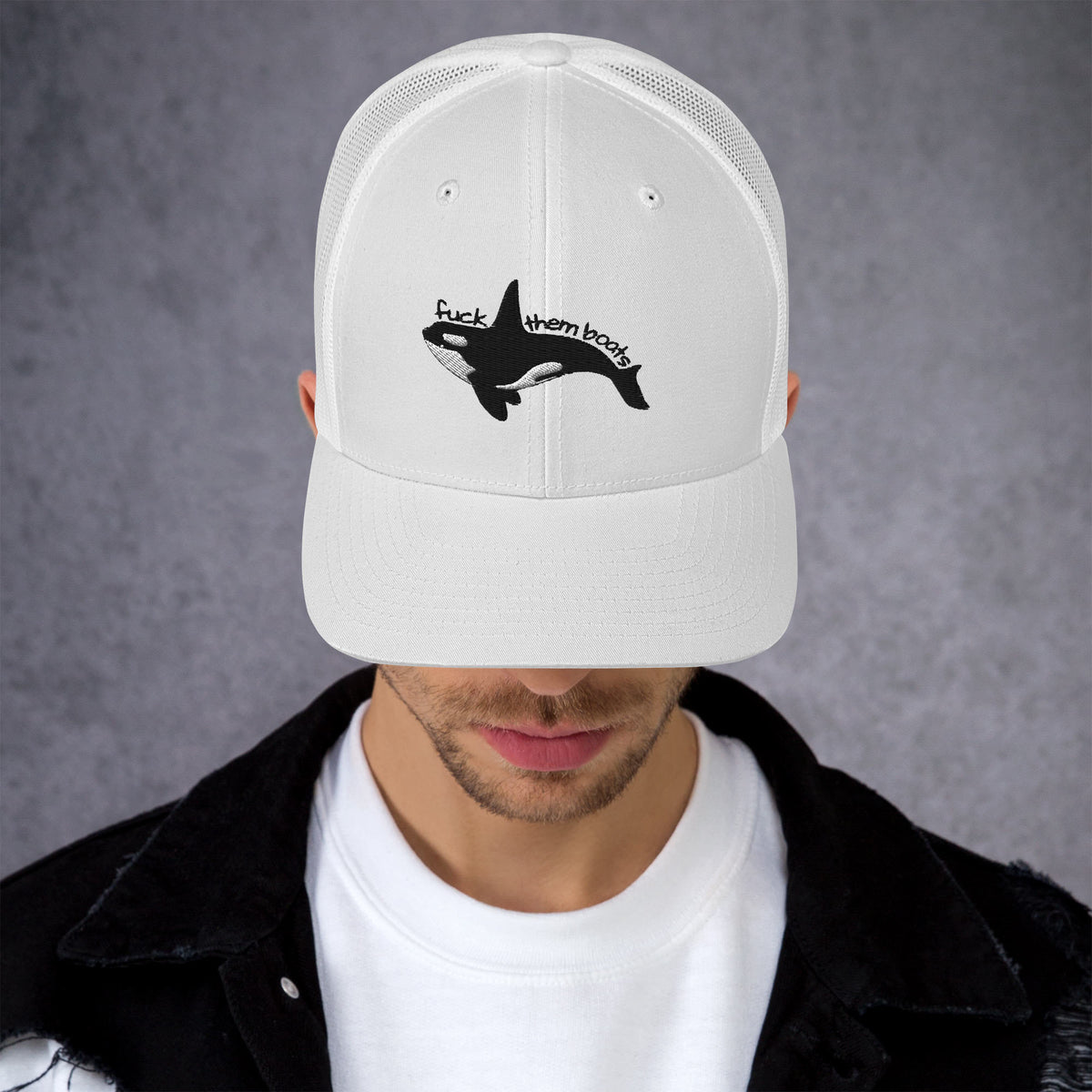 F*ck Them Boats Orca Embroidered Trucker Hat | Killer Whale Cap - Spinsterly Co