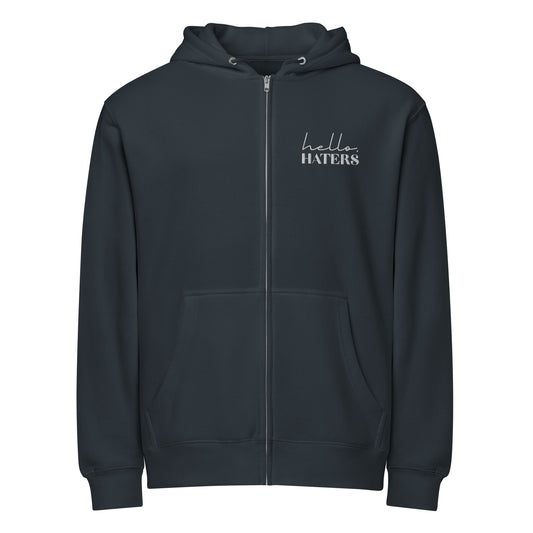 Hello Haters Full Zip Hoodie | Feminist Statement Graphic Hoodie - Spinsterly Co