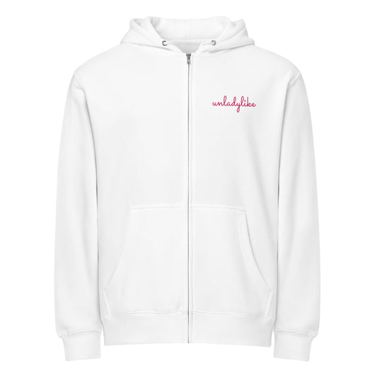 Unladylike Full Zip Hoodie | Feminist Script Graphic Hoodie for Women - Spinsterly Co