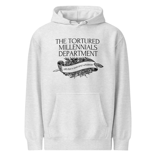The Tortured Millennials Department Hoodie | Funny Millennial Parody Sweatshirt - Spinsterly Co