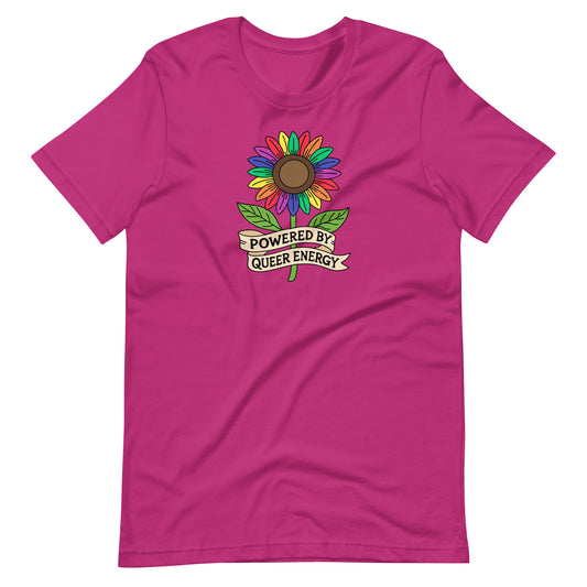 Powered by Queer Energy T-Shirt | Rainbow Sunflower LGBTQIA+ Pride Tee - Spinsterly Co