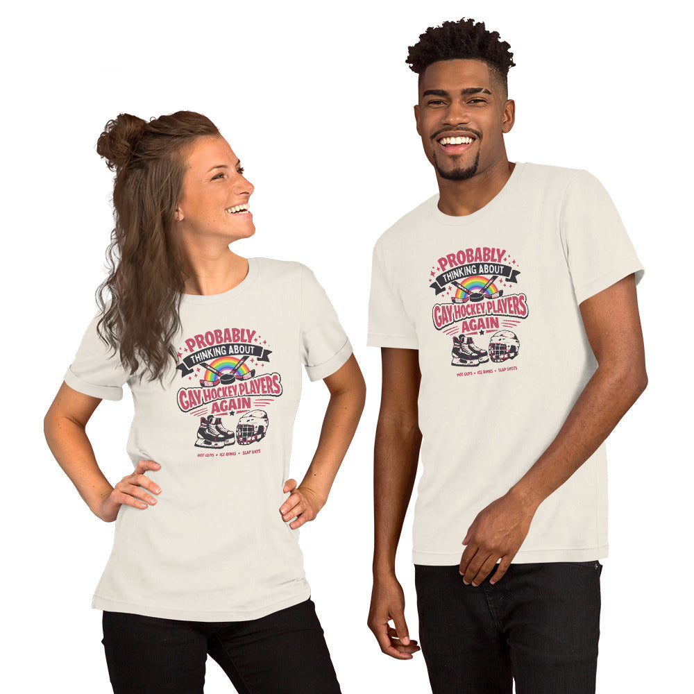 Probably Thinking About Gay Hockey Players Again T-Shirt | Queer Hockey Romance Tee - Spinsterly Co