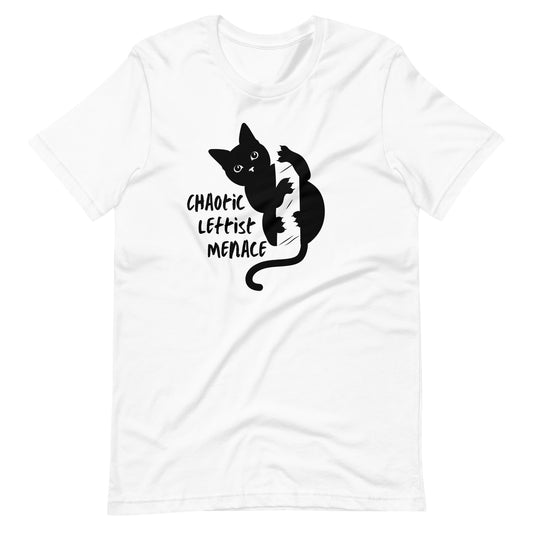 Chaotic Leftist Menace T-Shirt | Funny Black Cat Political Graphic Tee - Spinsterly Co