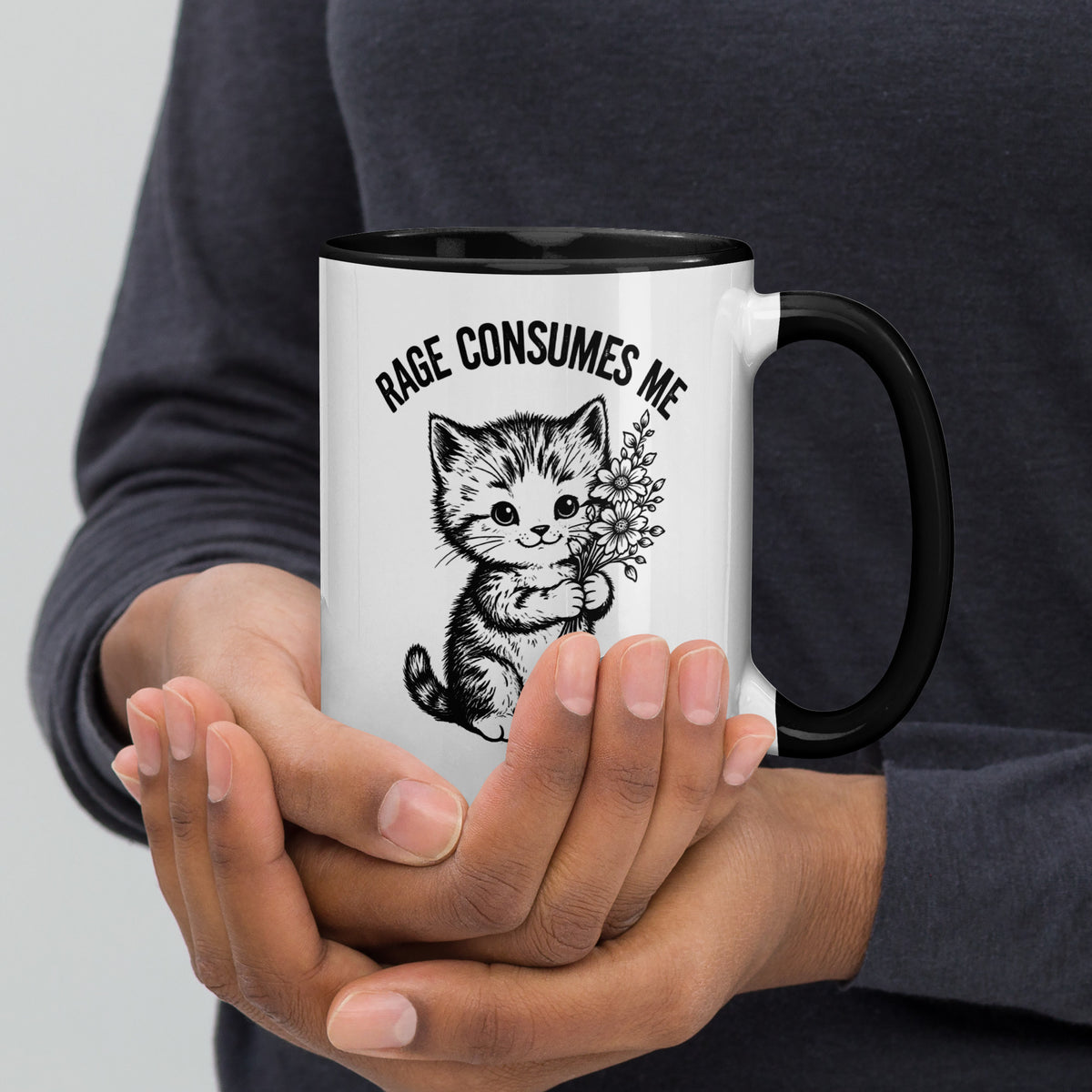 Rage Consumes Me Angry Cat Accent Coffee Mug | Funny Sarcastic Black Interior Gift - Spinsterly Co
