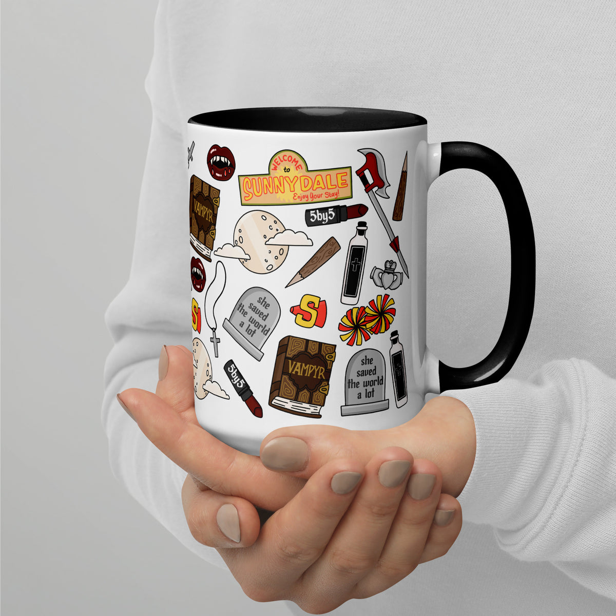 She Saved the World a Lot Slayer Scatter Pattern Accent Coffee Mug | Dark Fantasy Fan Gift - Spinsterly Co