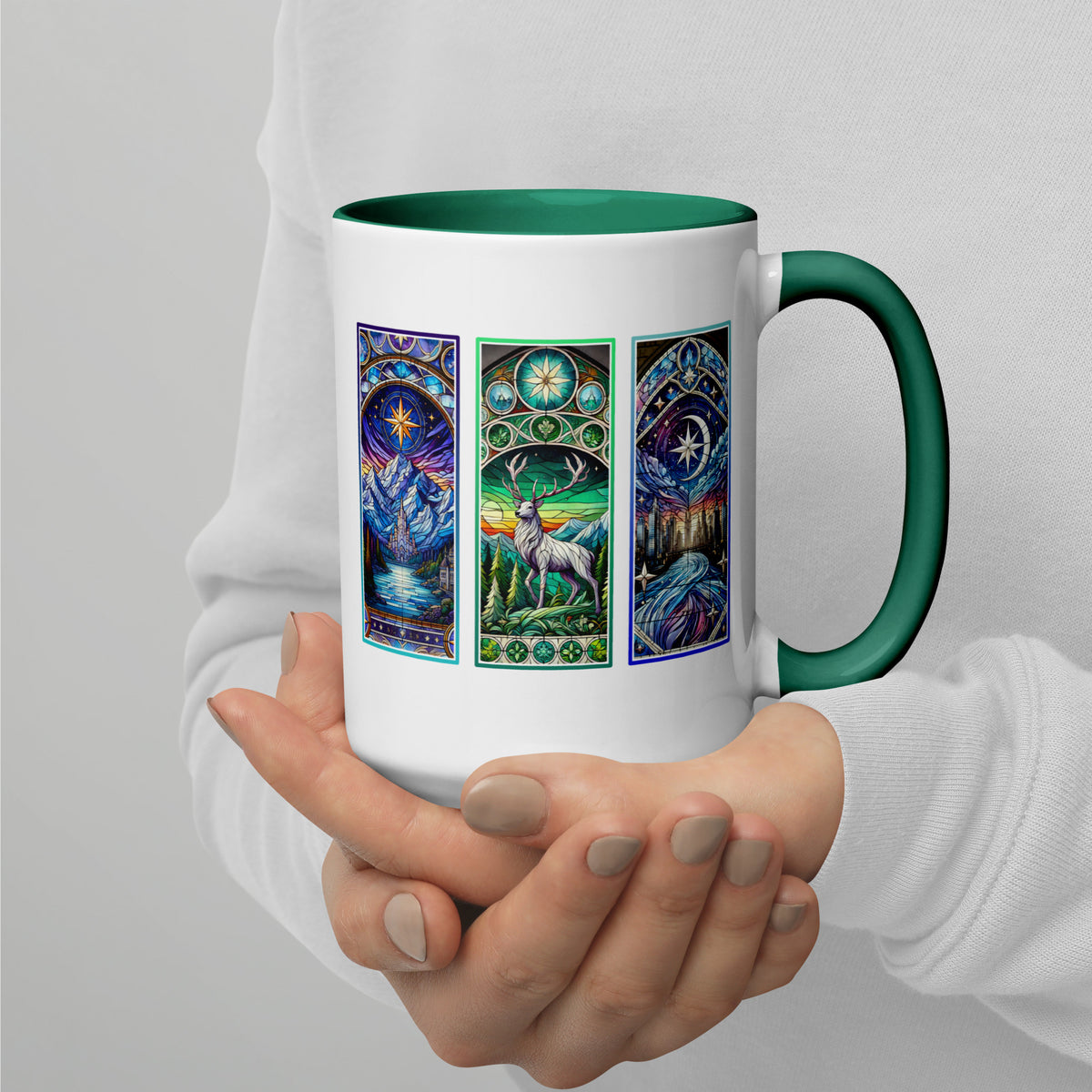 Stained Glass Fantasy Triptych Accent Coffee Mug | Dark Fantasy Romantasy Bookish Gift - Spinsterly Co