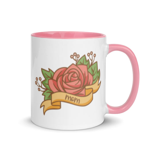 Mom Tattoo Rose Banner Accent Coffee Mug | Punk Rock Mother's Day Gift - Spinsterly Co