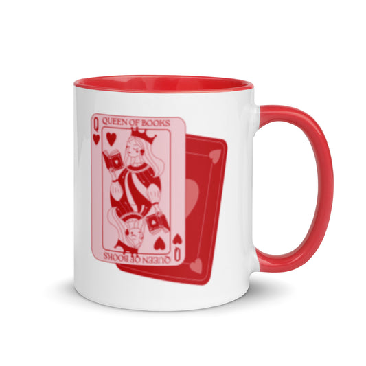 Queen of Books Playing Card Accent Coffee Mug | Bookish Reader Gift Red Mug - Spinsterly Co
