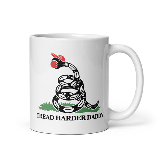 Tread Harder Daddy Coiled Snake Parody White Glossy Mug | Funny Political Feminist Gift - Spinsterly Co