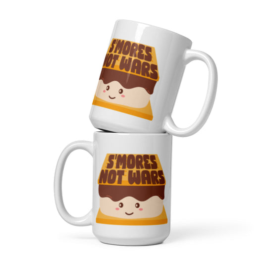 S'mores Not Wars Kawaii S'more White Glossy Mug | Funny Cozy Campfire Gift - Spinsterly Co