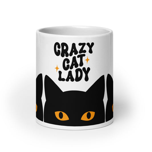Crazy Cat Lady Peeking Black Cat Glossy White Coffee Mug | Funny Cat Lover Gift - Spinsterly Co