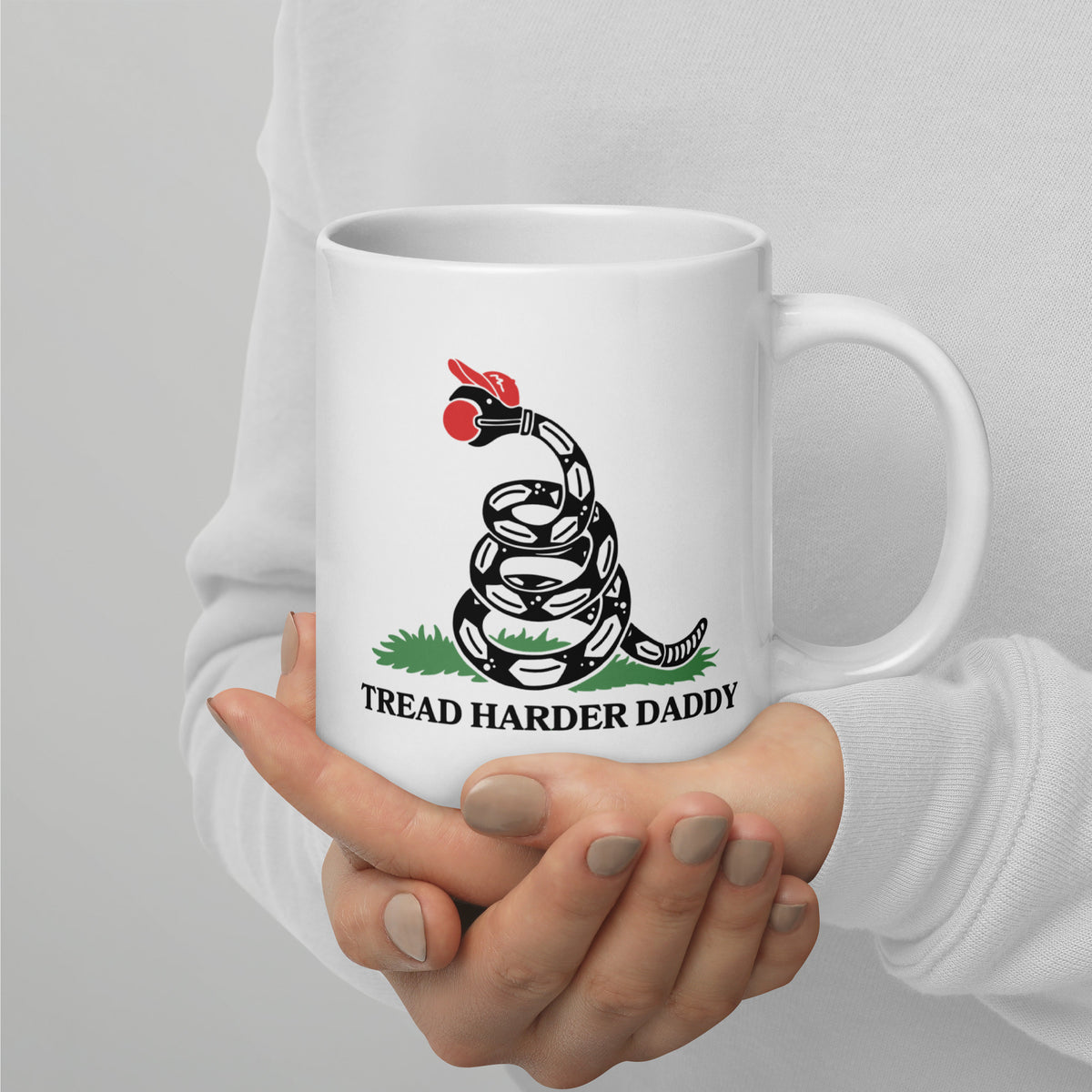 Tread Harder Daddy Coiled Snake Parody White Glossy Mug | Funny Political Feminist Gift - Spinsterly Co