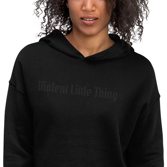 Violent Little Thing Crop Hoodie | Tonal Black Book Lover Sweatshirt - Spinsterly Co