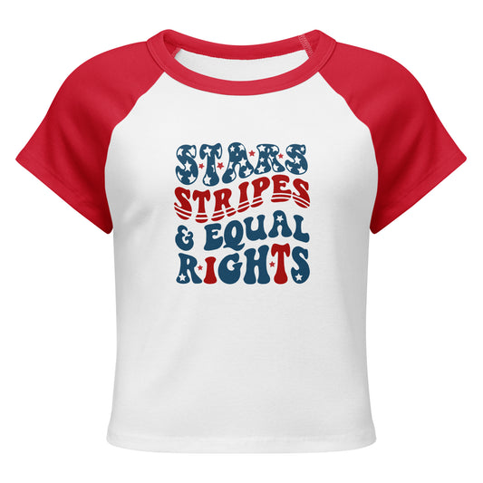 Stars, Stripes, and Equal Rights Raglan Baby Tee | Feminist Patriotic Crop Top - Spinsterly Co