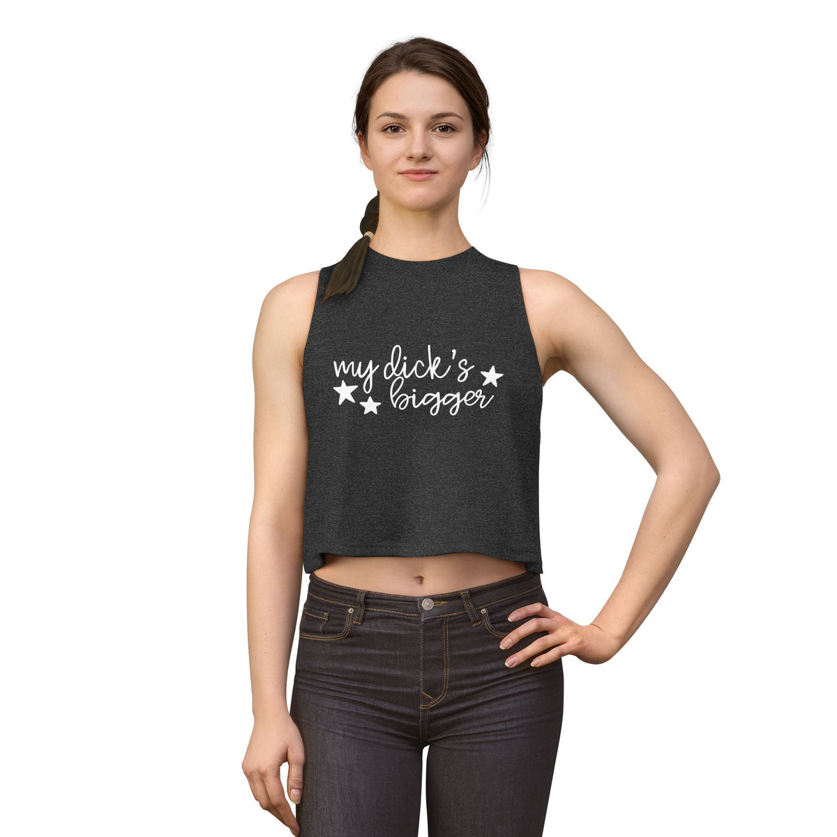 My D!ck's Bigger Crop Top | Funny Feminist Women's Cropped Tank - Spinsterly Co