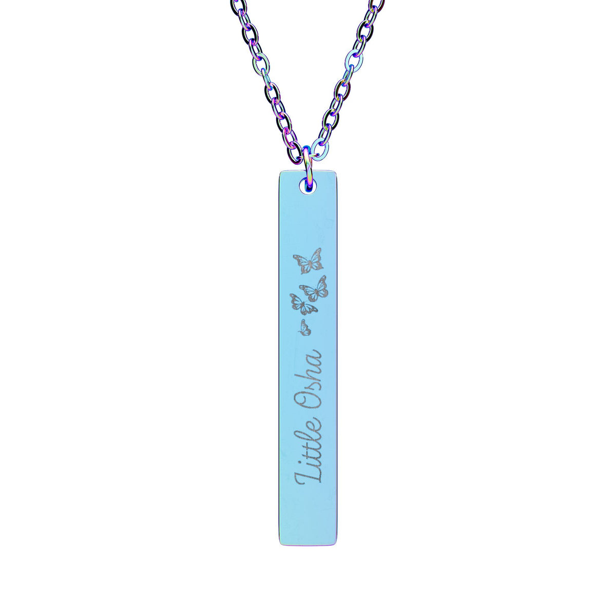 Little Osha Butterfly Engraved Vertical Bar Necklace | Fae Romantasy Jewelry Gift - Spinsterly Co