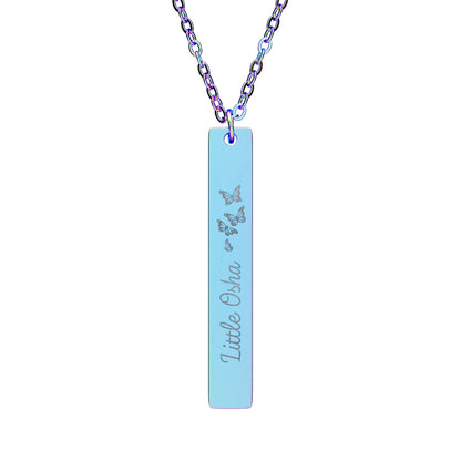 Little Osha Butterfly Engraved Vertical Bar Necklace | Fae Romantasy Jewelry Gift - Spinsterly Co